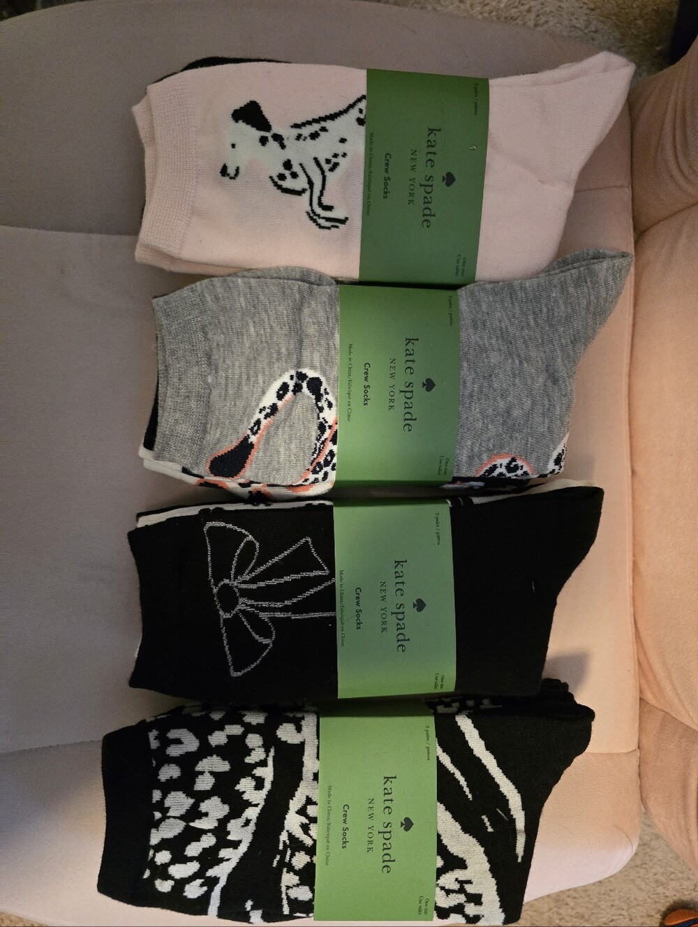 💥BNWT💥 kate spade Womens Crew Socks 4-Pack in Pink, Gray, Black, White